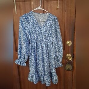Floral Blue Long Sleeve Dress